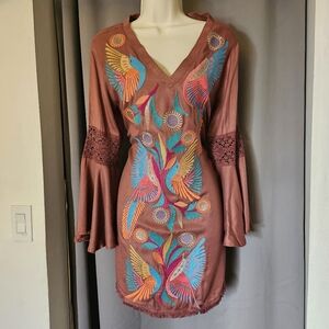 Judith March Embroidered Bird Tunic Dress Size Small